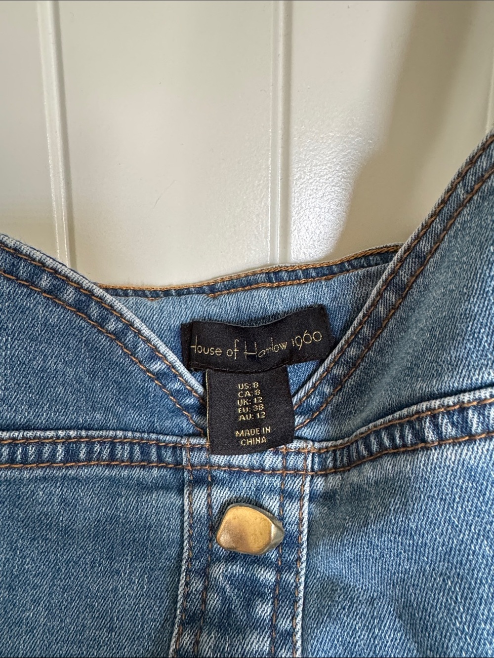 House of Harlow 1960 Light Blue Denim Dress with Gold Button - Picture 2 of 3